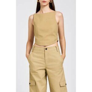 WAYF Size 4 Tan Sleeveless Crop Top With Back Zip Closure